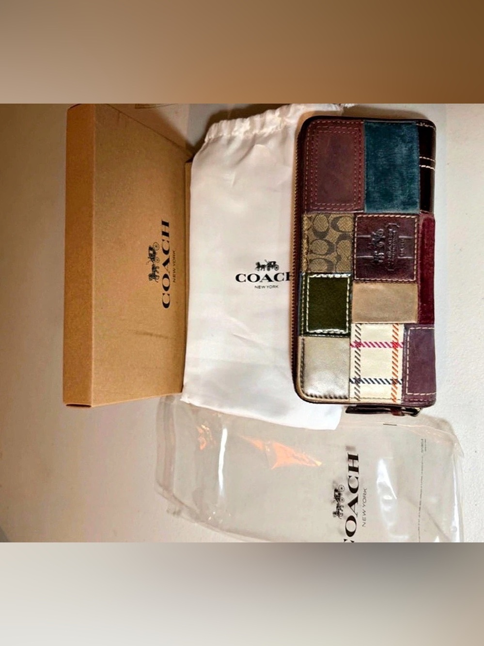 Coach Patchwork Zip-Around Accordion Wallet in Brown & Multicolor Like New